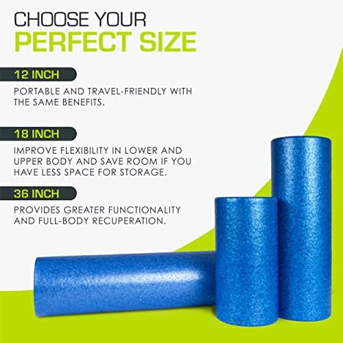 ProsourceFit High Density Foam Rollers 36 - inches long,Firm Full Body Athletic Massage Tool for Back Stretching, Yoga, Pilates, Post Workout Muscle Recuperation, Blue