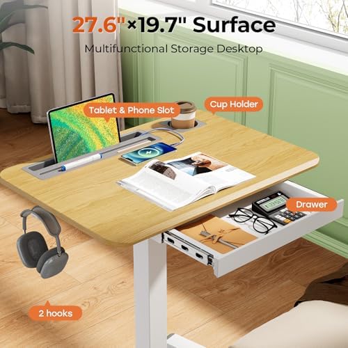 28" Mobile Standing Desk with Drawer, Portable Laptop Desk