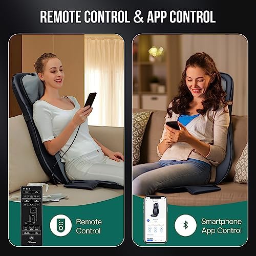 Snailax Shiatsu Neck Back Massager with Heat, Full Body Massage Chair Pad with Adjustable Height, Deep Kneading & Rolling Massage Seat Cushion for Back Pain, APP Control Seat Chair Massager, Gifts