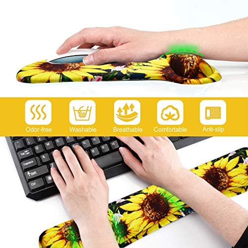 ToLuLu Keyboard Mouse Pad Wrist Rest Set, Gel Ergonomic Mouse Pads for Computer Laptop Office Home, Comfortable Mousepad Keyboard Wrist Support Memory Foam for Easy Typing Pain Relief, Nice Sunflower