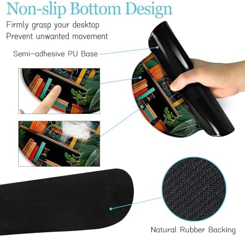 LIMKRIAN Bookshelf Mouse Pad with Wrist Rest, Plant Desk Mat Set Decor
