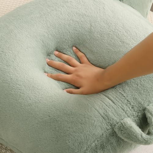 Large Plush Backrest Pillow for Sitting in Bed,Faux Fur,Green