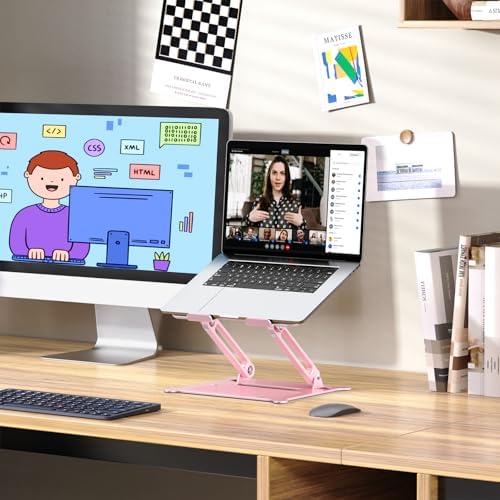 Urmust Adjustable Laptop Stand for Desk, 10-15.6“ Laptop Riser, Pink