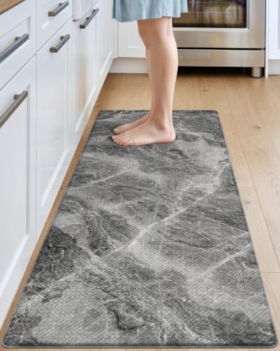 DEXI Kitchen Floor Mats Cushioned Anti Fatigue, 23x59 Dark Grey Marble