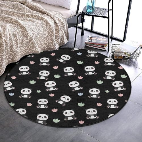 Fashion Round Area Rug Large Non Slip Carpet Unisex Home Decor Mat Cute Cartoon Panda, 24inch