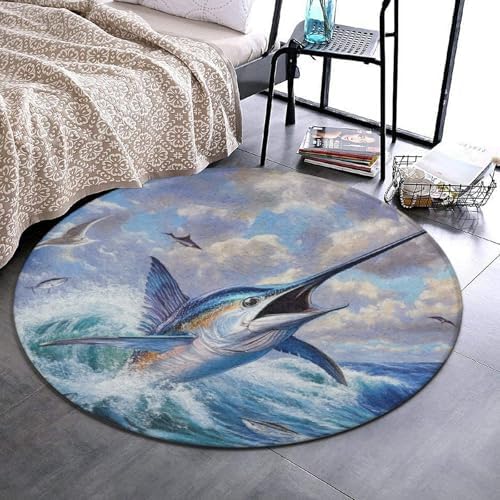 Highly Premium Quality Floor Mat, Office Chair Decor Mat, Room Sofa Yoga Soft Round Carpet Whimsical Fish Painting, 24inch