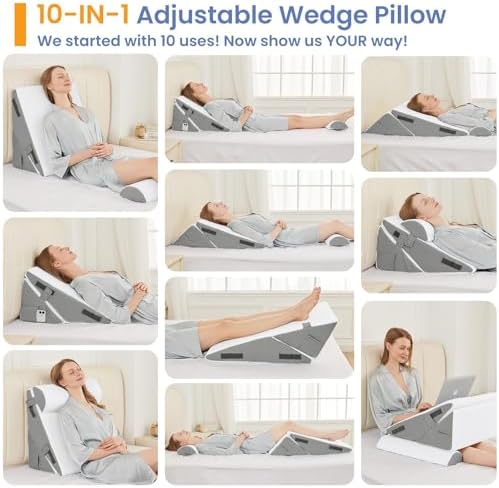 Sasttie Extra Wide Wedge Pillow Set for After Surgery, Dark Grey & White