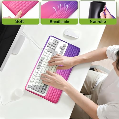 Wrist Rest with Keyboard Stand, Ergonomic Keyboard Riser Holder with Memory Foam Wrist Support Pad, Desk Cushion Easy Typing for Home Office Laptop Computer Gaming, Red-Purple Gradient