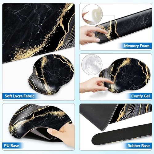 Desk Mat Set Keyboard and Mouse Pad with Wrist Rest Support