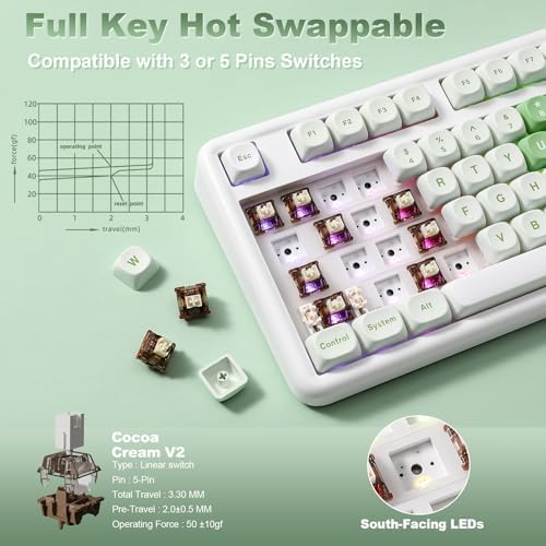 YUNZII B87 TKL Wireless Mechanical Keyboard (Matcha Heart,Cocoa V2 Switch)