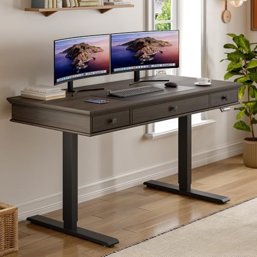 ONBRILL Standing Desk with Drawers, 55 x 23 Inch Electric Height Adjustable