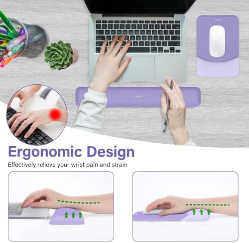 MOSISO Wrist Rest Support Mouse Pad & Keyboard Set, Purple