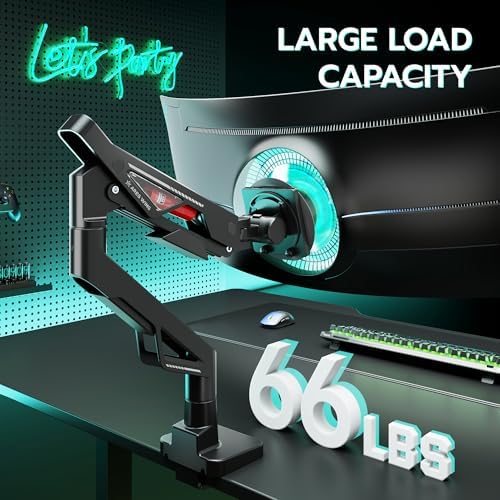 ARES WING Ultrawide Gas Spring Monitor Arm 57"66Lbs VESA Clamp Grommet Base