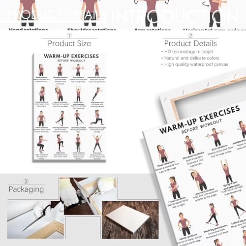 Pre-Workout Warm-Up Exercise Poster, 16 Illustrated Full-Body Prep Movement Chart, Bodyweight Joint Loosening Reference to Prevent Strains Before Home & Gym Fitness Training Sessions(8x12inchs，Wrapped Framed)