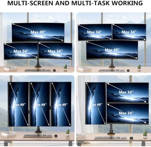 WALI Stacked Triple Monitor Mount for 49" UItrawides and Dual 34" Monitors