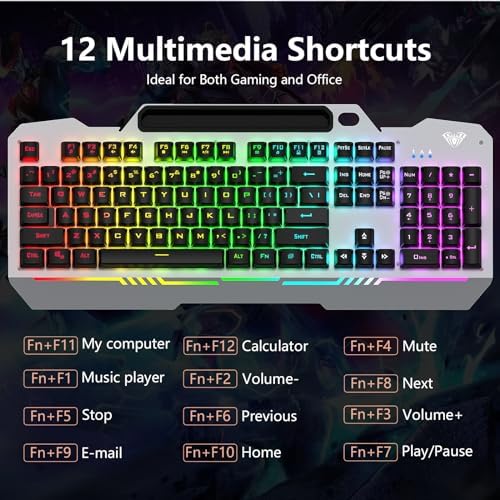 AULA Gaming Keyboard and Mouse,Wired 104-Key Mouse and Keyboard Combo Metal