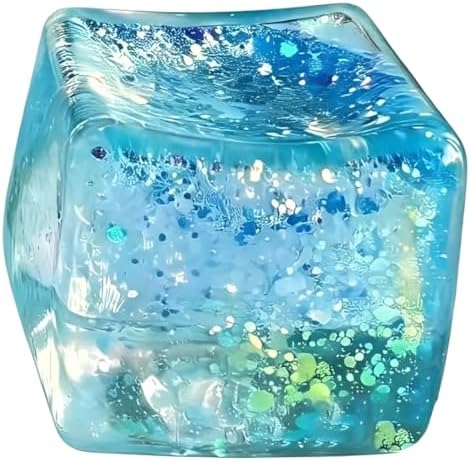 BlockPro 2.2" 1PCS Stress Cube Glitter Sensory Squishy Toy, Stress & Anxiety Relief Cube Sugar Squeeze Ball for Adults, Slow Rising Fidget Office Desk Toy, Ideal for Party Favors (Blue)