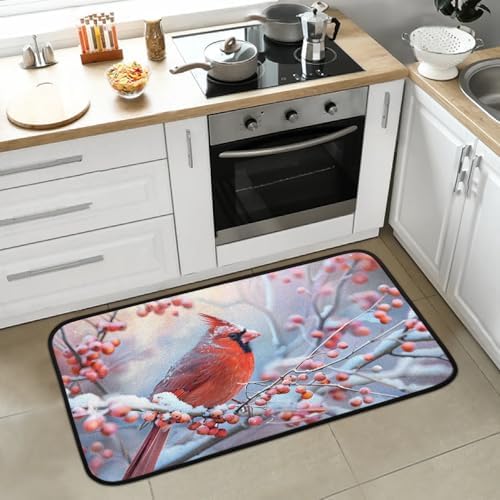 Kitchen Mats, Christmas Cardinal Kitchen Rugs, Cushioned Anti Fatigue Kitchen Mats, Non-Slip Standing Desk Mat, Absorbent Kitchen Rug for Floor, Kitchen, Office, Sink, 20"×39"
