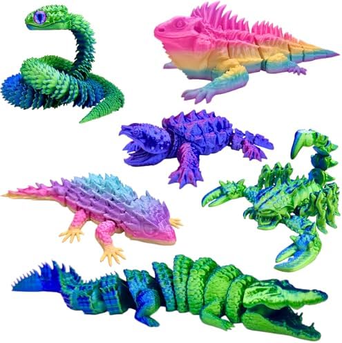 6pcs 3D Printed Toy Snake Flexible，Articulated Fidget Toys,Large，3D Printed Animals,Desk Executive Toy，Easter Eggs Basket Stuffers,Toys for Boys Kids Teen Girl 5-7 4-6 8-12
