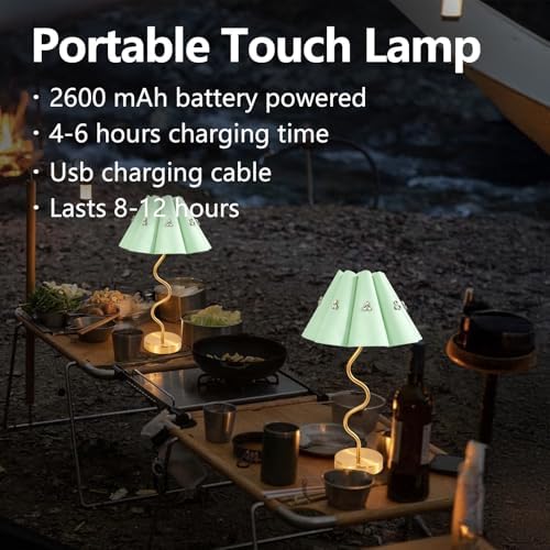 Cordless Rechargeable LED Table Lamp, Portable Desk lamp Battery, 3 Color Stepless Dimming with Memory Function, Suitable for Outdoor, Dinner, Patio & Restaurant. (Green with Diamonds)