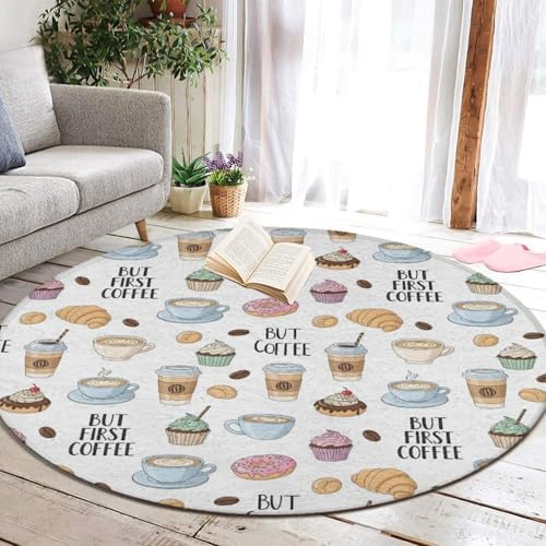 Women's Large Home Decor Mat, Soft Round Yoga Carpet, Non Slip Machine Washable Home Office Circle Rug Coffee Nut, 60inch