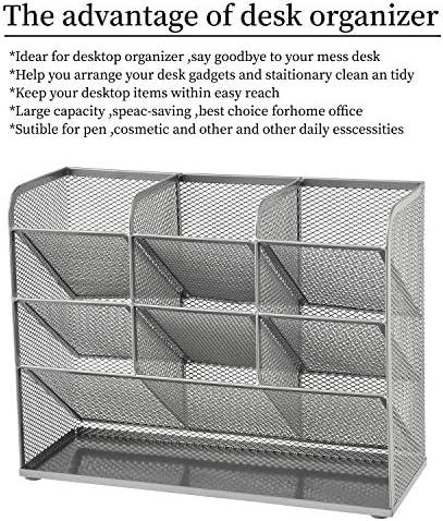 Marbrasse Mesh Desk Organizer, Multi-Functional Pen Holder, Desktop Stationary Organizer, Storage Rack for School, Home, Office, Art Supplies (Mesh Pen Holder-Silver)