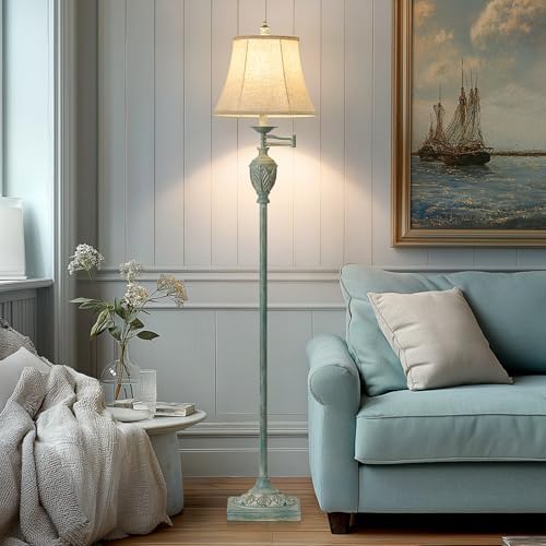 Traditional Floor Lamp with 350° Swing Arm,Including Bulb,Antique Green