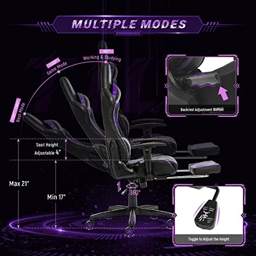 AA Products High Back Ergonomic Gaming Chair with Footrest, Lumbar Support, Swivel, Adjustable for Gamers - Black/Purple