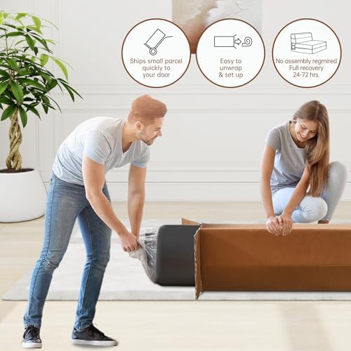 Nigoone Folding Sofa Bed Single Size with Pillow Memory Foam Convertible Sleeper Chair Floor Couch Futon Lazy for Living Room Home Office Guest Beds Apartment Upstairs Loft, Dark Gray