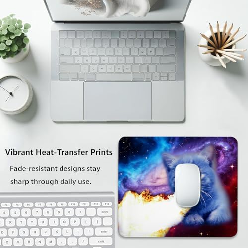Fantasy Fire Space Cat Mouse Pad, Cute Blue Kitten Galaxy Nebula Desk Mat