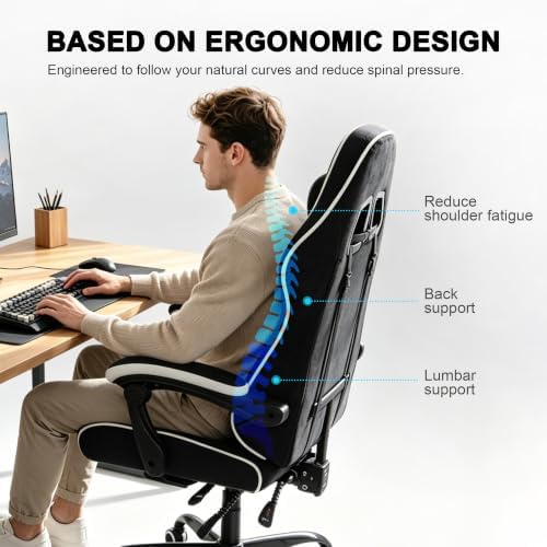 Fabric Gaming Chair for Adults, Comfortable Office Chair with Footrest
