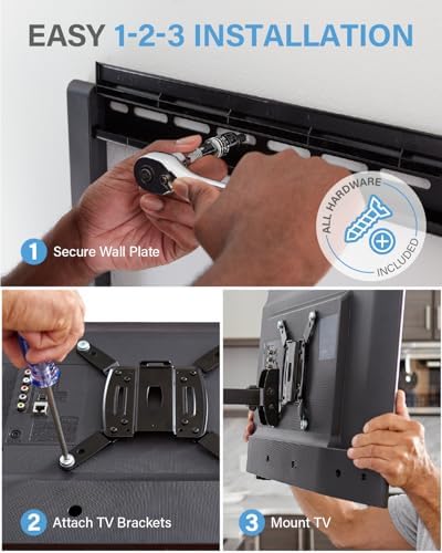 SECURA Small Full Motion TV Wall Mount for 10" to 40" Screens up to 100lbs - Tilt, Swivel Extend - Easy DIY TV Mount w/Included Hardware - QSF210