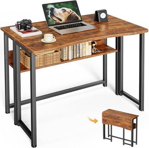 Huuger Folding Desk with Storage Shelf, 31.5 Inch Foldable Computer Table