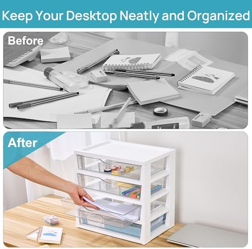 Vtopmart Clear Desktop Organizer, 4-Tier Drawer Storage with Dividers