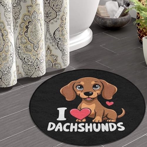 Large Machine Washable Circular Rugs, Home Decor Round Mat for Living Room Sofa Office Love Dachshunds