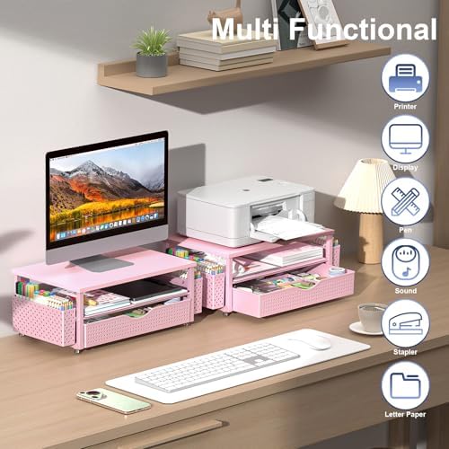 Spacrea Desk Organizers and Accessories, Printer Stand with Storage, Pink