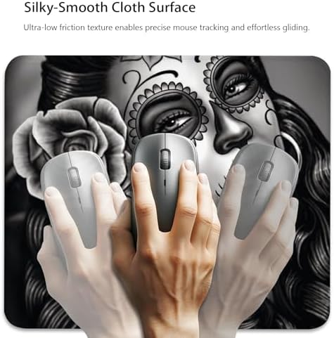 Monochrome Sugar Skull Portrait with Rose Mouse Pad, Durable Desk Mat