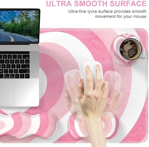 iLeadon Desk Mat Set, Pink Heart Mouse Pad and Keyboard Wrist Rest