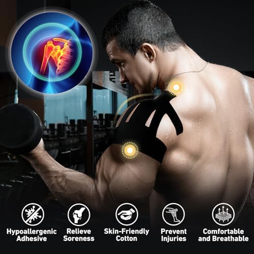 KTQUICK Precut Kinesiology Tape for Shoulder, 12 PCS, 20% Stronger Adhesive