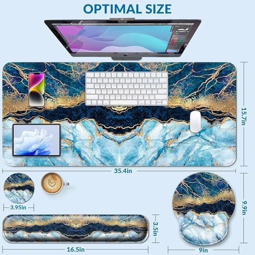 Desk Mat Set Keyboard and Mouse Pad with Wrist Rest Support