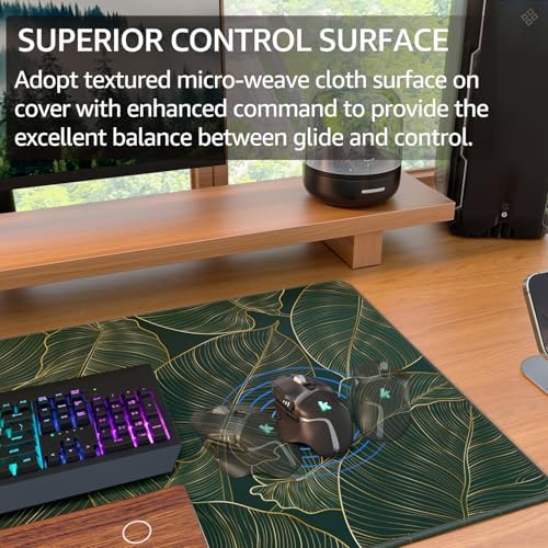 KTRIO Large Gaming Mouse Pad, Desk Mat, 31.5 x 15.7 in, Golden Leaves, XXL