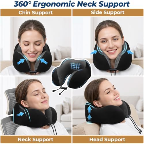 ExploreBliss Travel Pillow, Neck Pillow Airplane, Black & Pink
