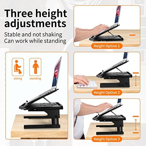 OImaster Laptop Stand for Desk, Phone Stand, Extended Laptops Riser, Elevator, 3 Height Adjustable, Rotatable Base, 10-17 Inches