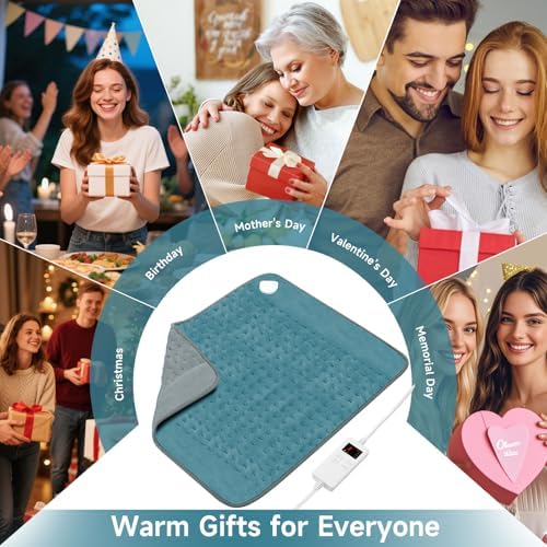 Electric Heating Pad for Back Period Pain & Relax, Christmas Mother Father Day Gifts for Women Mom Older, Portable Heating Pad for Shoulder Neck with 4 Timer & 6 Fast Heat Up