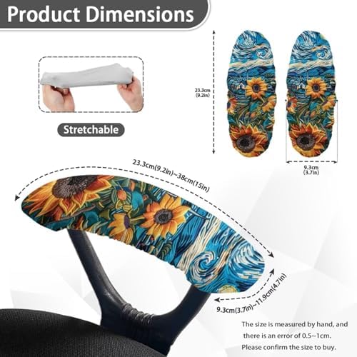 2 Pieces Chair Armrest Slipcovers, Sunflowers Print Office Chair Arm Pad Covers, Skin Friendly Stretchy Office Chair Armrest Covers for Men Women