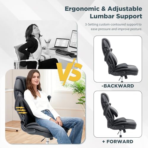 500lbs Plus Size Comfy Office Desk Chair with Back Support Black