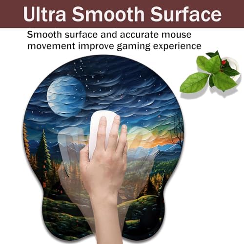 Keyboard Wrist Rest and Mouse Pad Wrist Support with Lace-Shaped Coaster Set, Ergonomic Gel Memory Foam and Anti-Slip Base, Easy Typing and Pain Relief - Art Moon Starry Night