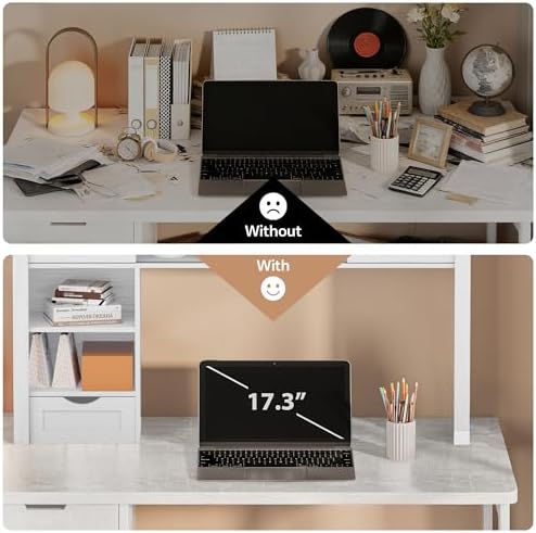 Large Desktop Bookshelf, 47.2" Desk Shelf with Sliding Barn Door