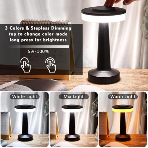 Riakrum 8 Pcs LED Cordless Table Lamp Bulk Rechargeable,Black