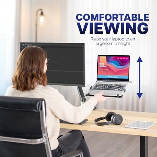 VIVO Universal Adjustable Monitor and Laptop Desk Mount, 17 to 32 inch Monitors, 10 to 15.6 inch Laptops, Dual Mechanical Arm VESA Notebook Stand with C-clamp and Grommet Options, Black, STAND-V002O-L